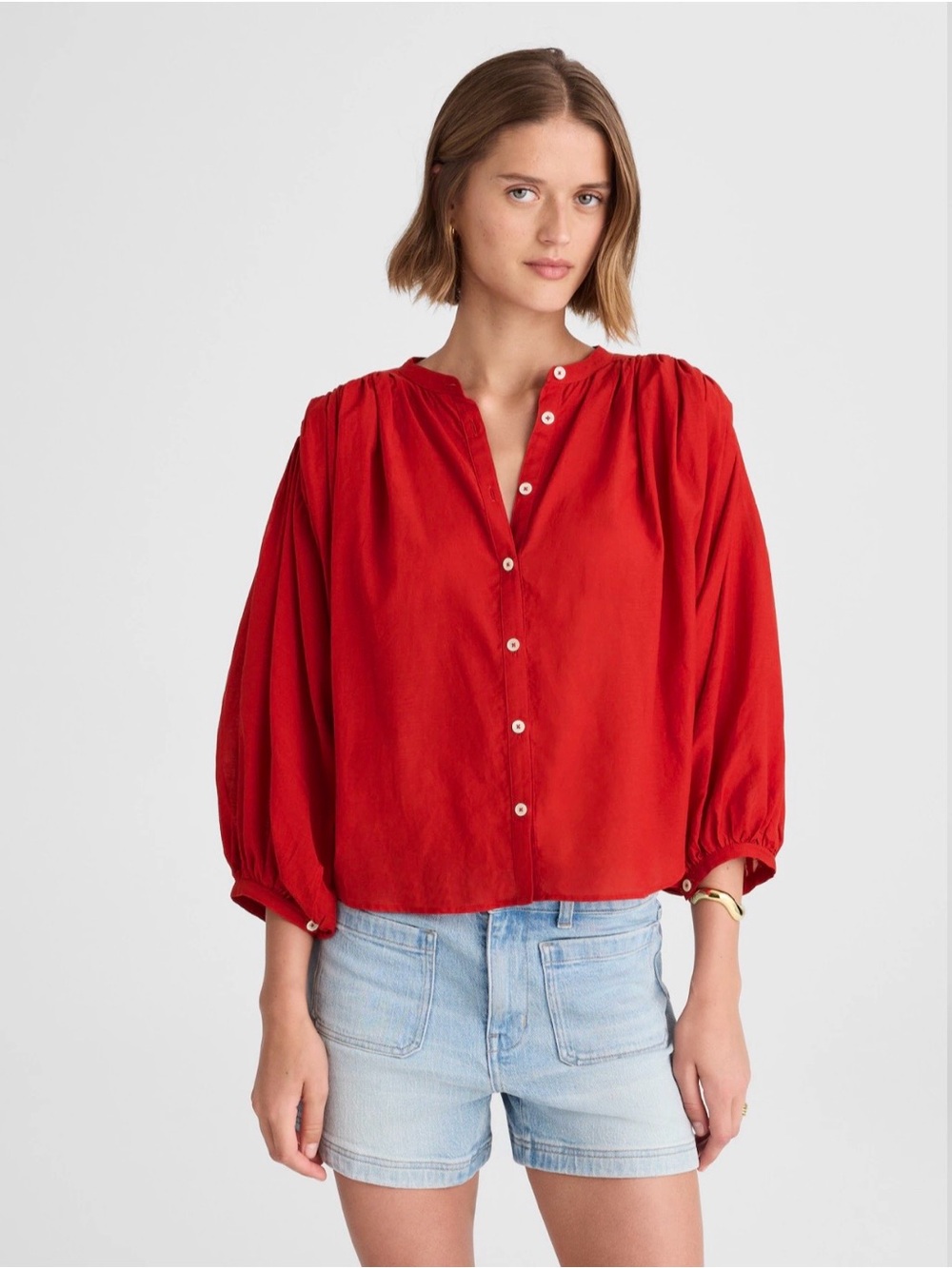 Madewell Balloon-Sleeve Top Cherry Red Medium NWT